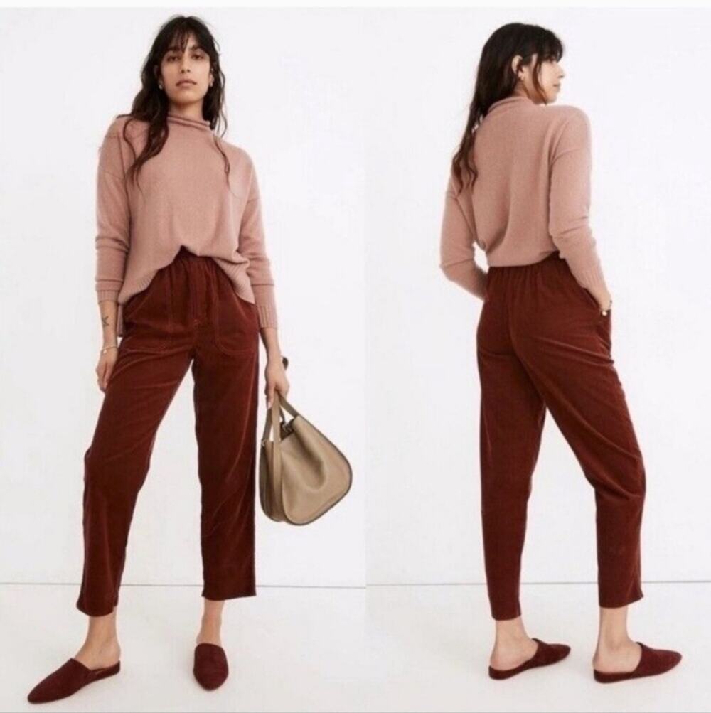 Madewell Huston Pull-On Crop Pants Corduroy Brown Tapered XS High Rise